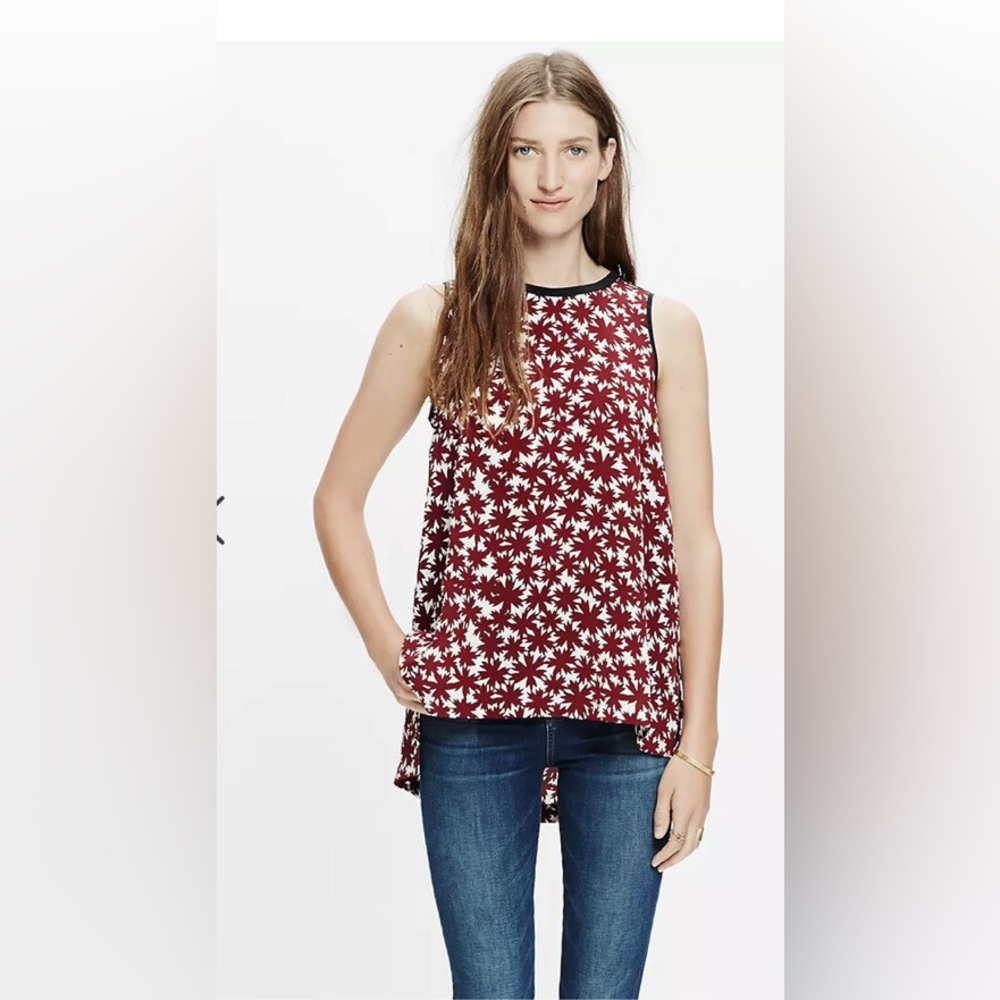 Madewell Burgundy and Cream Canal Floral Top